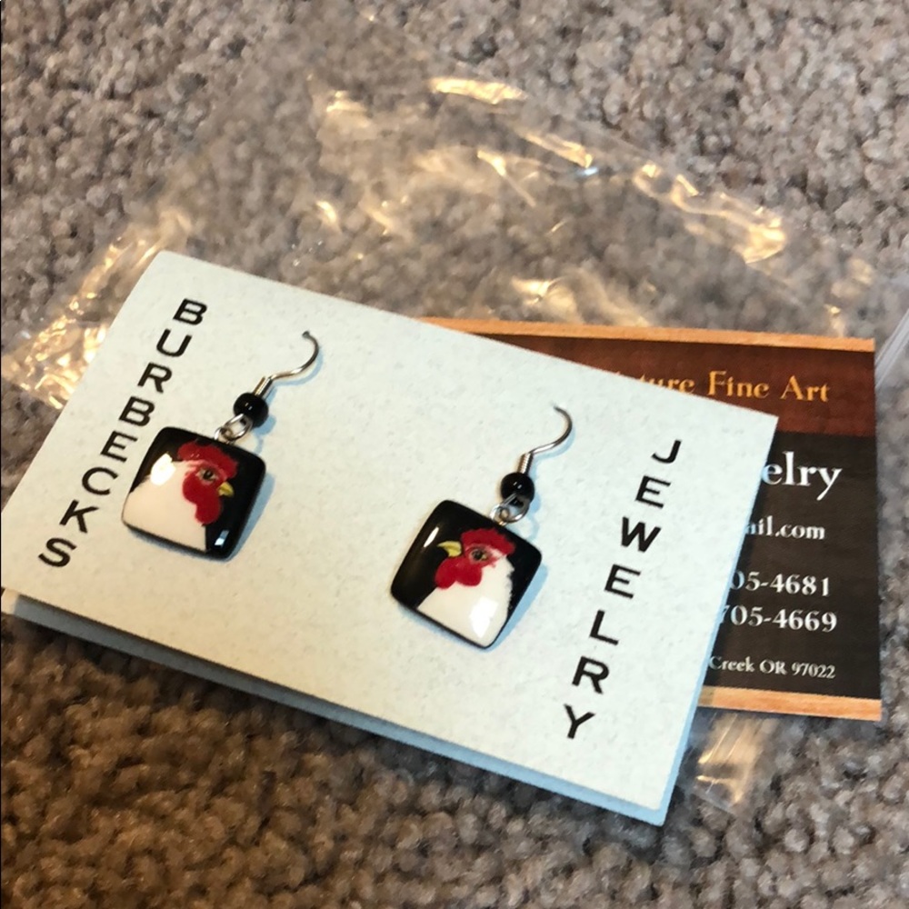 Ceramic chicken hand painted earrings hem rooster